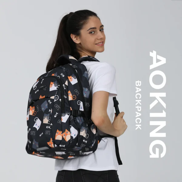 GN62070-A_logo_1 Aoking Backpack Black Casual Backpack Student Bag GN62070-A