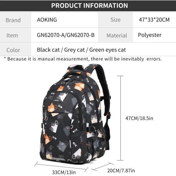 GN62070-A_logo_2 Aoking Backpack Black Casual Backpack Student Bag GN62070-A