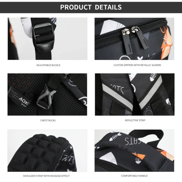 GN62070-A_logo_8 Aoking Backpack Black Casual Backpack Student Bag GN62070-A