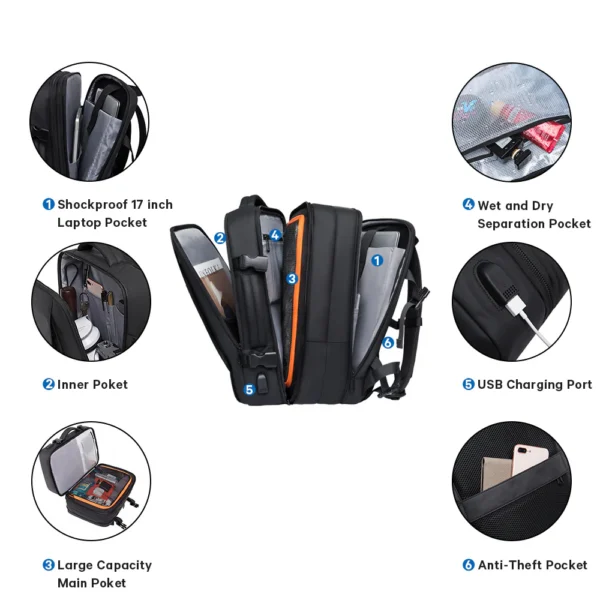BANGE 45L Business Travel Backpack, Carry On Backpack Durable Convertible Duffle Bag Fit for 17.3 Inch Laptop for Men and Women