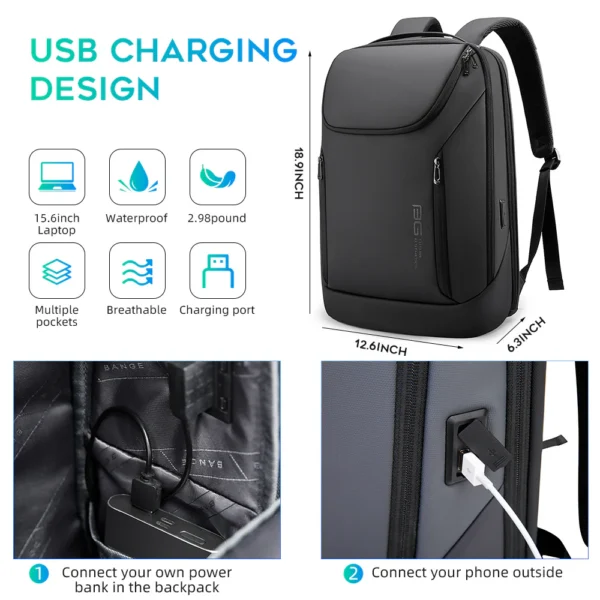 USBChargingdesignbackpack BANGE Business Waterproof Backpack Suitable for 15.6inch Laptop Backpack with USB charging