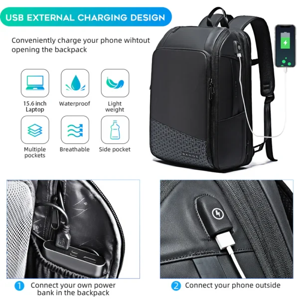 BANGE Travel Backpacks,Weekender Carry On Backpack Waterproof Men's Business Laptop Backpack for 15.6inch