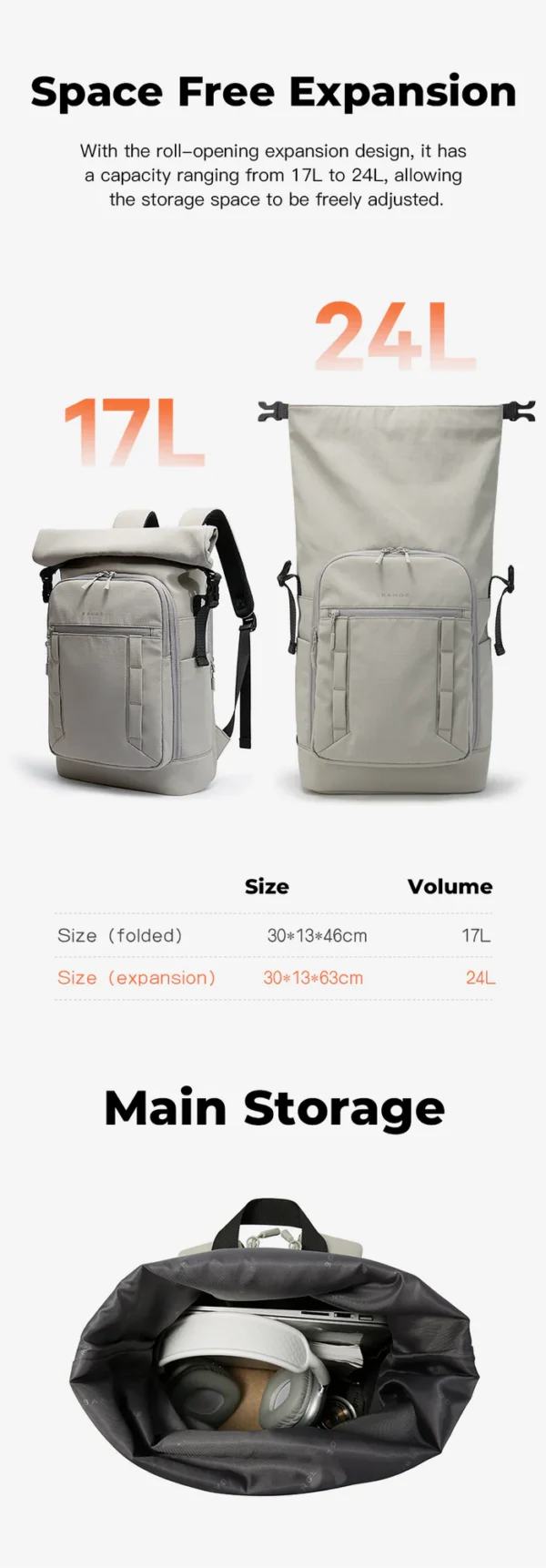 8109__03_700x BANGE Expandable Roll Top Backpack Waterproof Lightweight School Travel Bag with Laptop Compartments