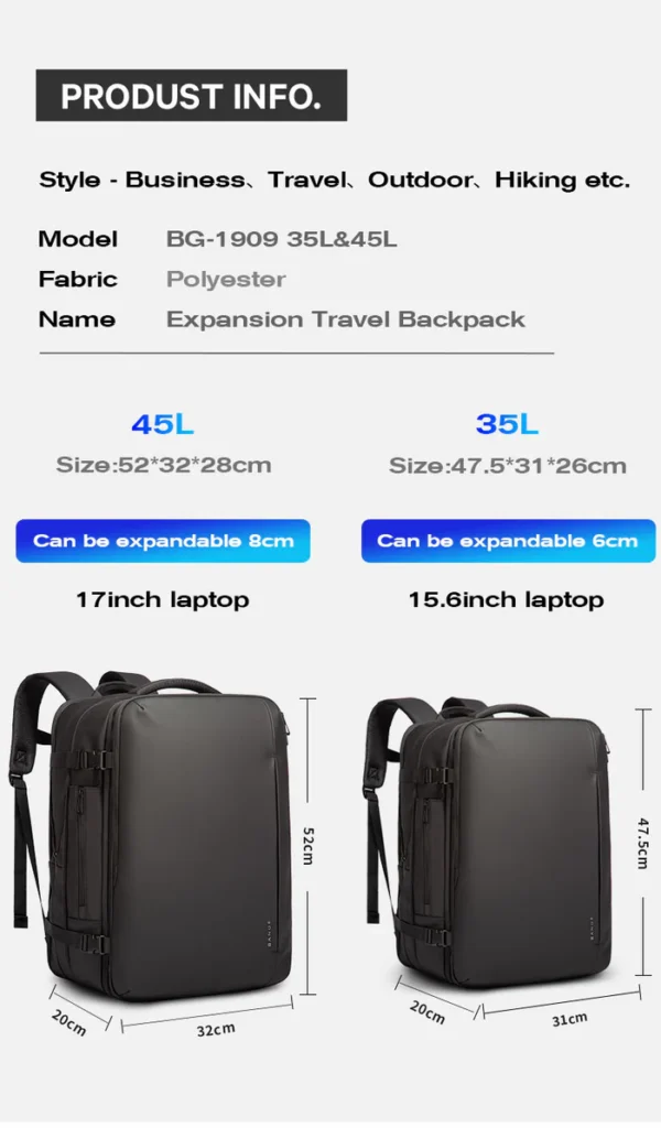 BG-1909_-__05_700x BANGE 35L/45L Expandable Travel Backpack Quick Access Business Laptop Bag
