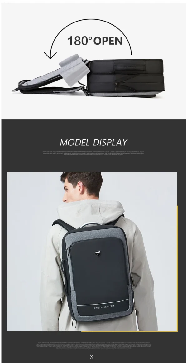 H641160564b2b43b5a52e407a0103d401V (1) ARCTIC HUNTER 40L Large Capacity Mens Expandable Backpacks USB Charging Male 17 inch Customizable Waterproof Business Travel Bag