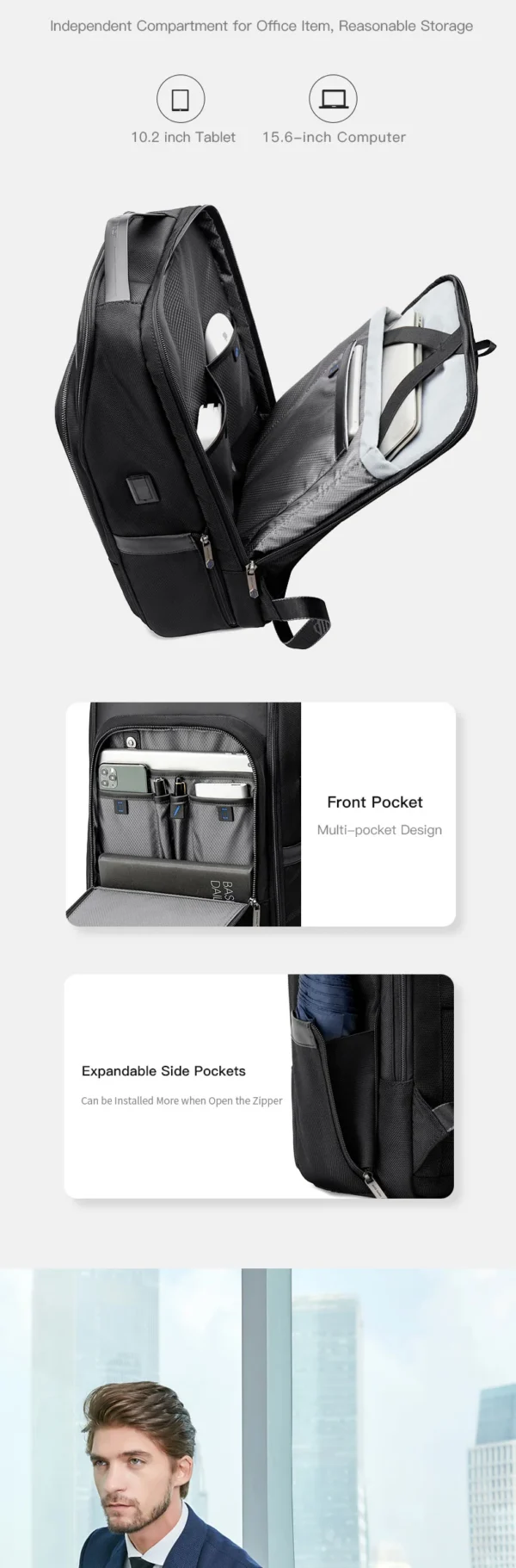 ARCTIC HUNTER Business High Quality Waterproof Men's Bag Backpack with USB Leather Backpack Custom Luxury Laptop B