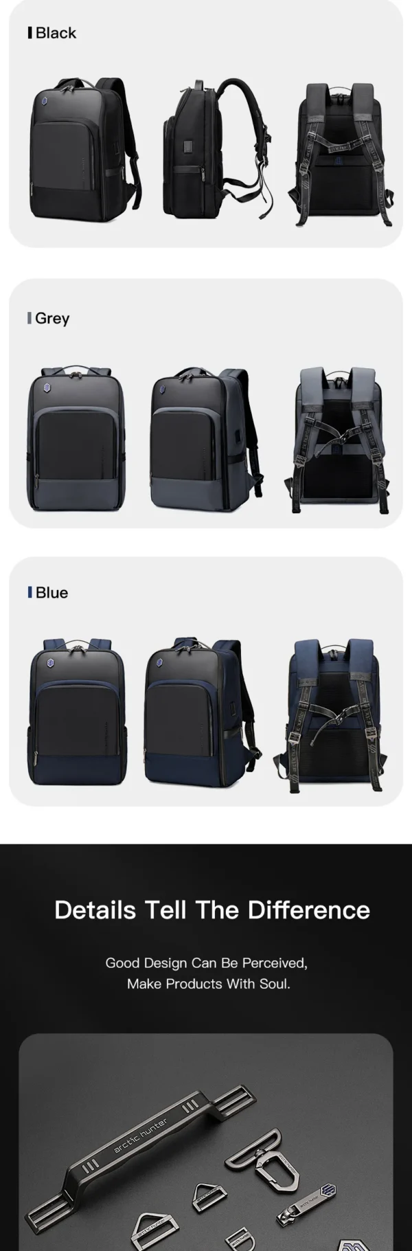 ARCTIC HUNTER Business High Quality Waterproof Men's Bag Backpack with USB Leather Backpack Custom Luxury Laptop B