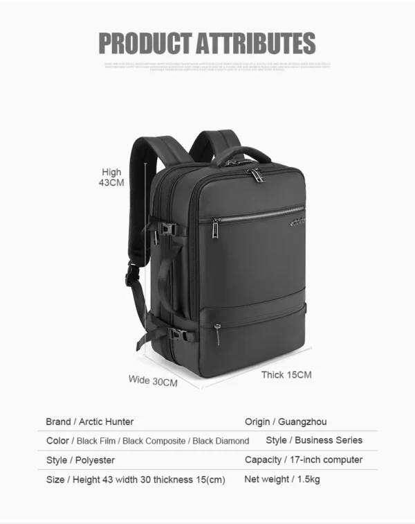 S3f519c16f91e48468d70af67adf99f7bZ ARCTIC HUNTER Multifunctional Smart Backpack Travel Bag Men's Business Backpack Laptop Travel Backpack Bag with USB Charging Port