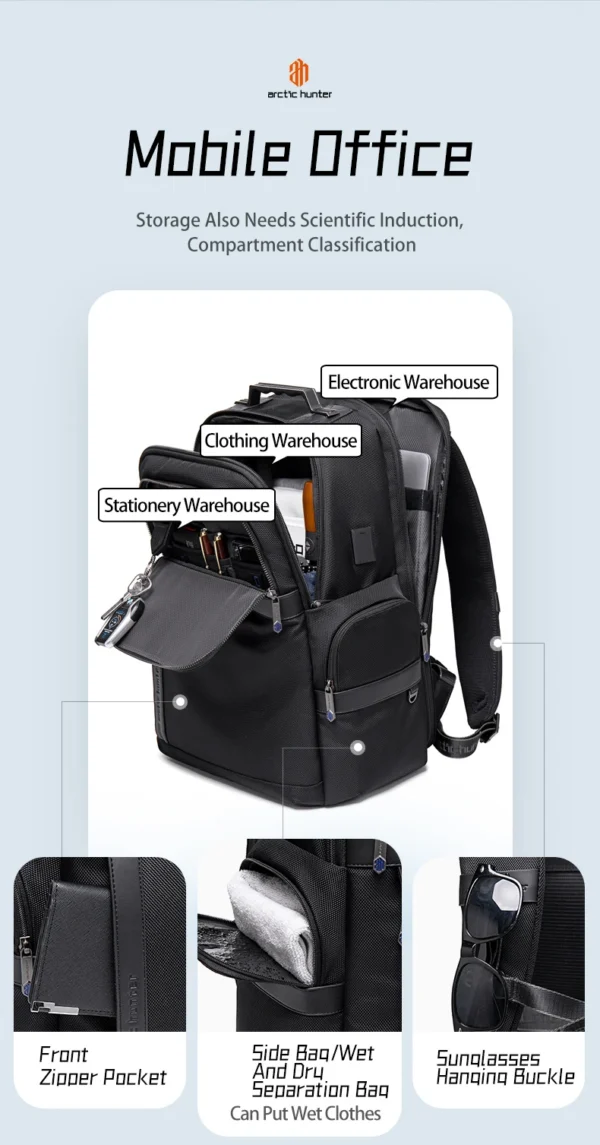 S529c25f7b66944ae9f89ea014eb3cb35n Arctic Hunter 2023 New Fashion Waterproof Laptop Backpack 17 Inch Men's Waterproof Functional Backpack Travel Backpack