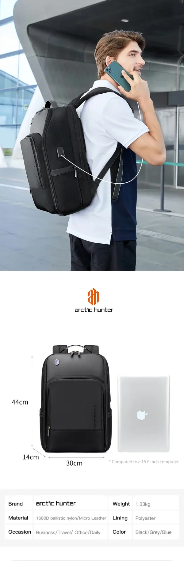ARCTIC HUNTER Business High Quality Waterproof Men's Bag Backpack with USB Leather Backpack Custom Luxury Laptop B
