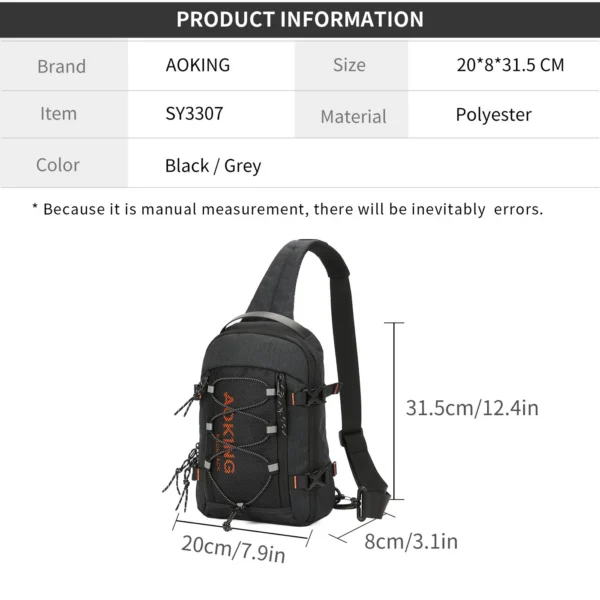 SY3307_2 Aoking Black Fashion Men Waterproof Sling Bag SY3307