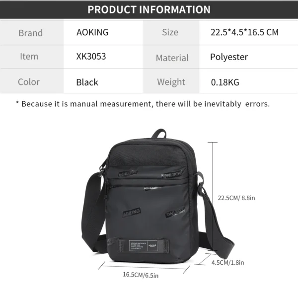 XK3053_2 Aoking Black Fashion Men Waterproof Sling Bag XK3053